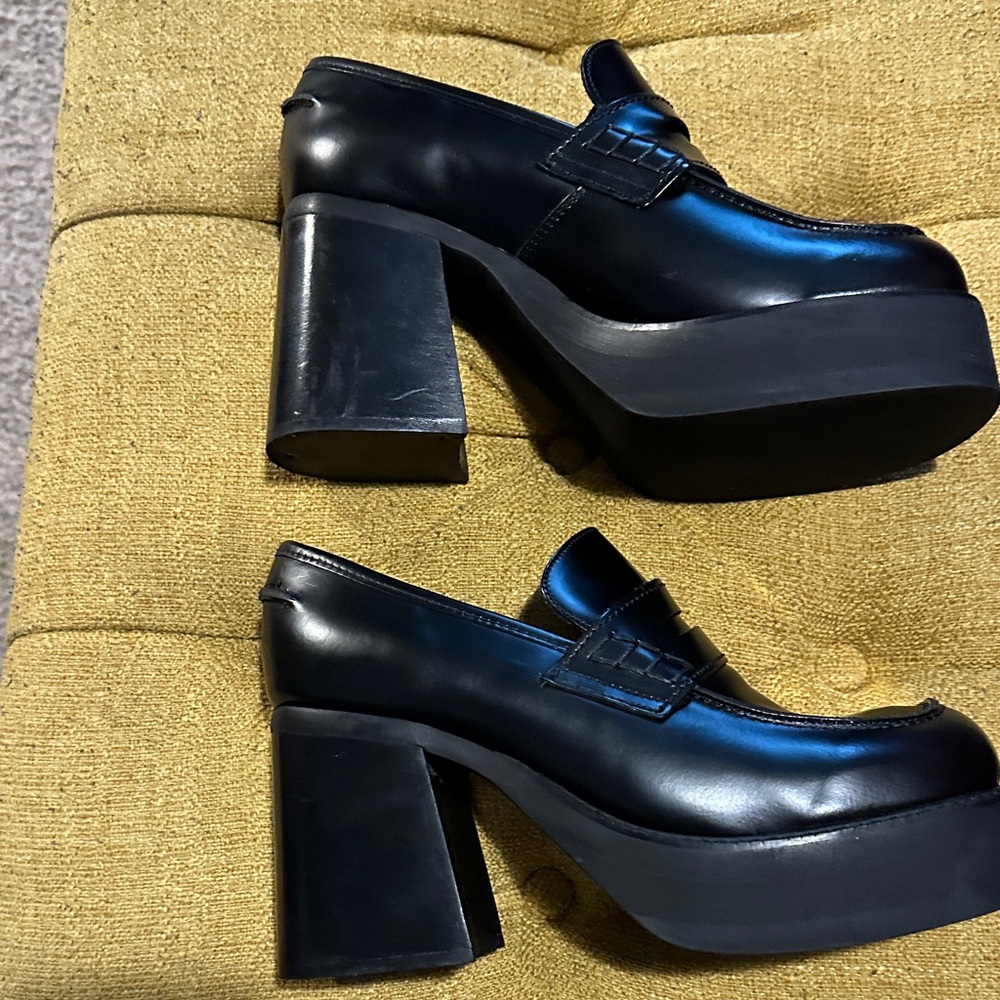 Steve Madden Platform Block Heel Loafers - Black